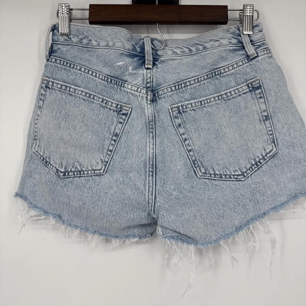 Frame Le Brigette High Rise Frayed Light Wash Distressed Denim Shorts Grunge 25